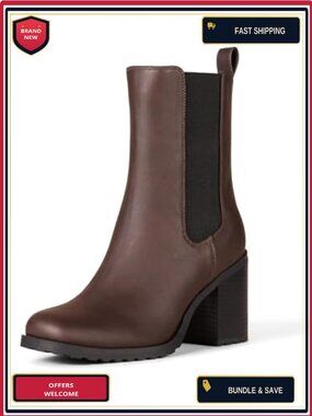 Women's Mid Calf Heeled Chelsea Boots with Lug Sole Faux Leather